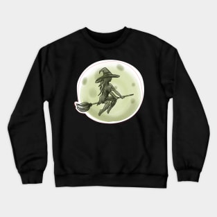 Halloween Witch flying broom in front Crewneck Sweatshirt